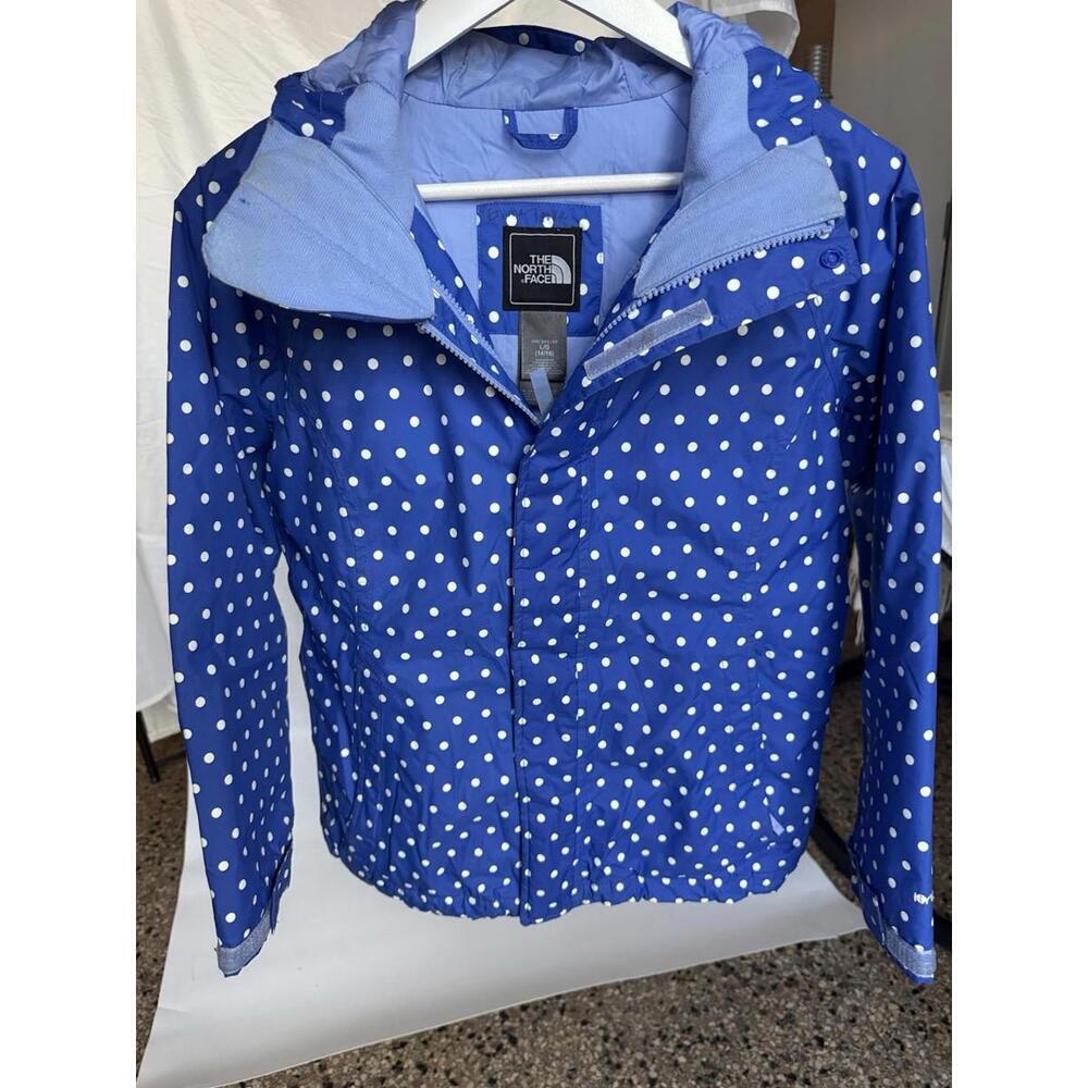 The North Face Hyvent Girls Jacket Blue Pooka Dot Sz L Hooded